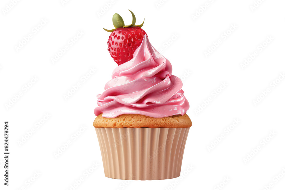 Strawberry swirl cupcake isolated on white background Strawberry swirl cupcake isolated on white background
