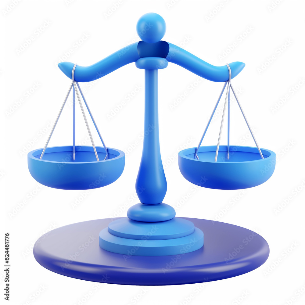 a simple 3d icon of balanced scale blue color