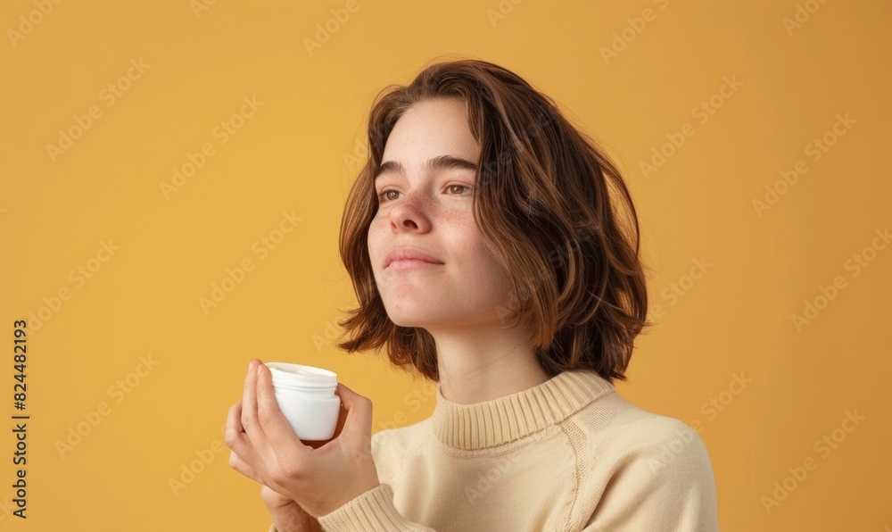 Person Holding a Product with a Look of Satisfaction and Approval Person Holding a Product with a Look of Satisfaction and Approval