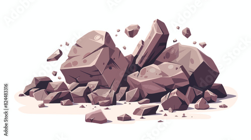 Polygonal boulder stone and small rock pieces. Big 