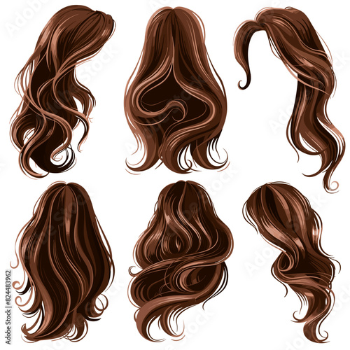 Set of Flowing Hair Styles Vector Illustration