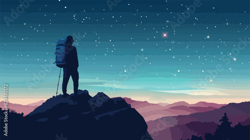 Dreamy hiker contemplating starry breathtaking sky