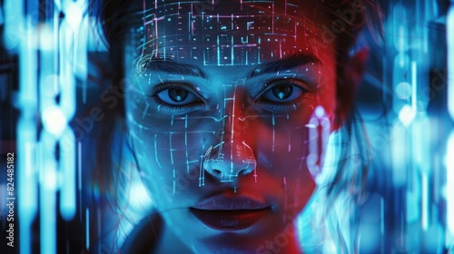 Wallpaper Mural Illustration of identifying a woman's face using a digital facial recognition system. Torontodigital.ca