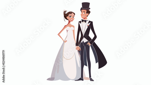 Elegant bride wearing exquisite wedding gown and groom