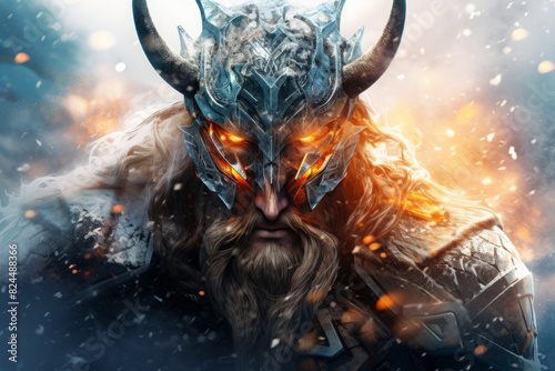 Viking is fully armed and ready for battle. A stern man, a warrior. an epic illustration.