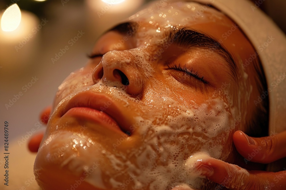 The face of young women lying down for beauty treatments The face of young women lying down for beauty treatments