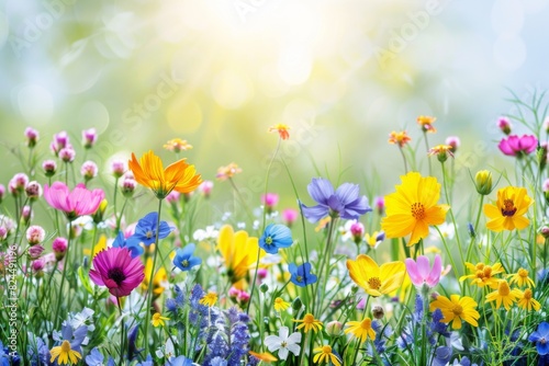 Fototapeta Naklejka Na Ścianę i Meble -  Colorful Wildflowers Blooming in Spring Sunshine