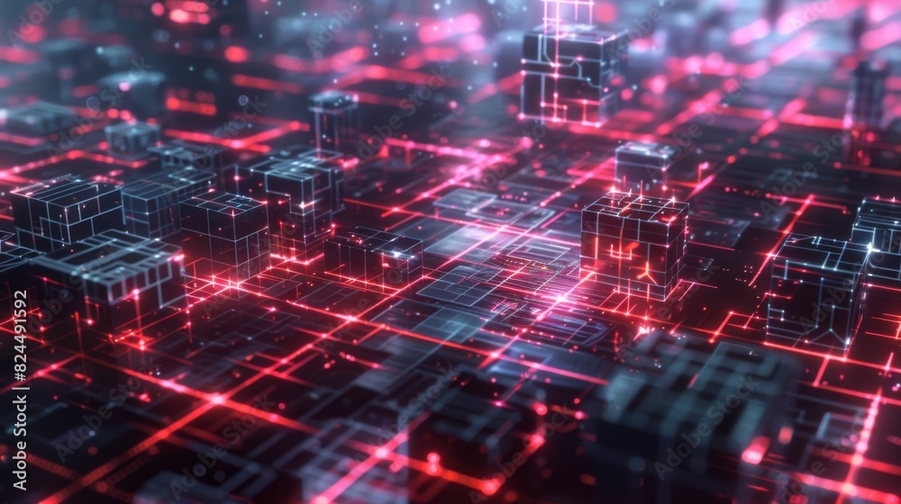 Abstract Digital Grid with Glowing Red Lines Abstract Digital Grid with Glowing Red Lines