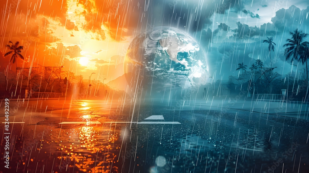 Climate Change Raining Global warming climate El Nino and La Nina crisis weather effect ...