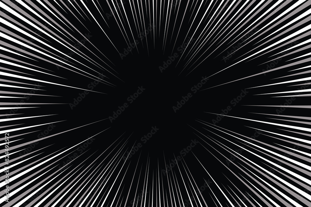 White radial comics style lines isolated on black background. speed abstract. Vector illustration