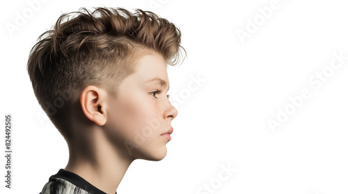 Side View Portrait of Young Boy with Short Brown