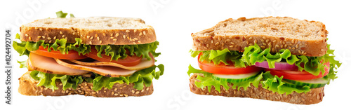 Delicious Ham & Veggie Sandwich on Whole Wheat for Promotion Poster isolated on white