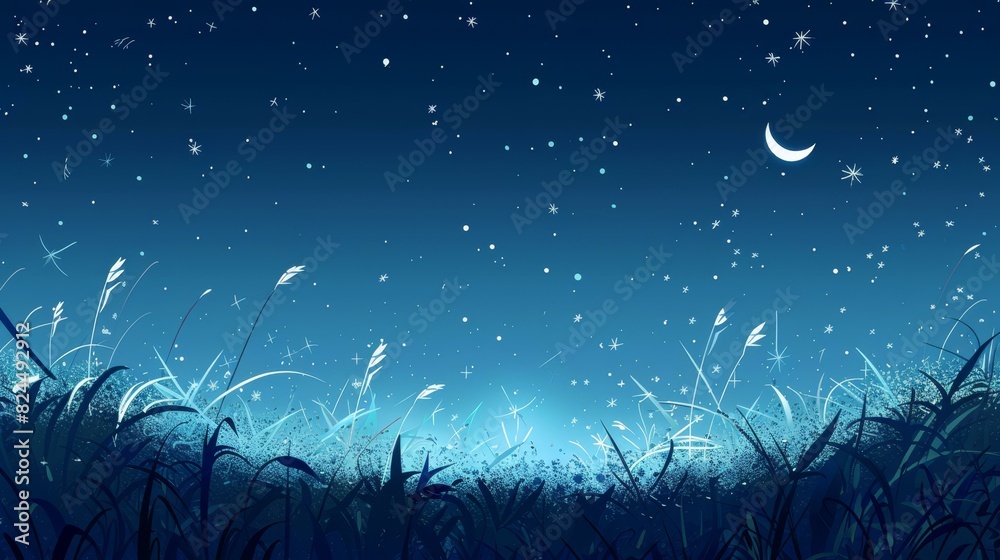A meadow aglow, the grass shimmering like stars under the moons gaze.