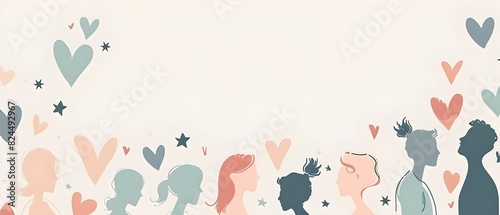 Minimalist Friendship Day Silhouette Doodle Border Print Design with Pastel Hearts and Stars © Rudsaphon