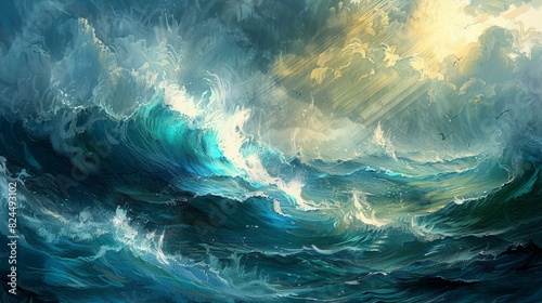 Description Dynamic painting, stormy sea depicted with quick, lively brushstrokes.