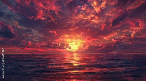 Breathtaking sunset floods the sky with vivid, dramatic hues. © Crazy Juke