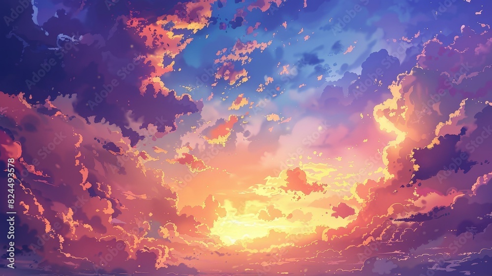 Breathtaking sunset floods the sky with vivid, dramatic hues.