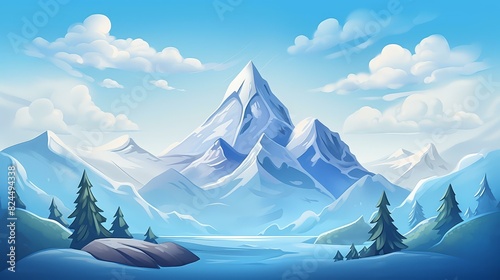Colorful chibistyle cartoon of a mountain in vivid hues, created with stylized digital painting.