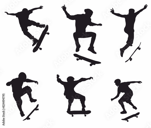 set of skateboarder silhouette.