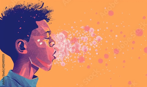 Person Sneezing with Visible Droplets to Show Contagion