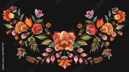 Satin stitch embroidery designs with flowers. 