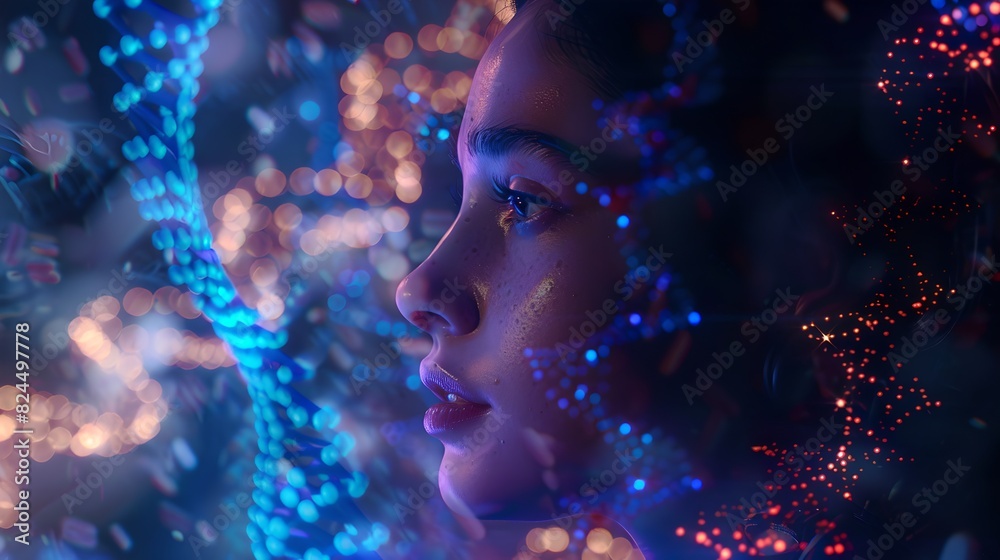 Enchanted Woman Gazing at Sparkling Lights, Magic in Her Eyes Enchanted Woman Gazing at Sparkling Lights, Magic in Her Eyes