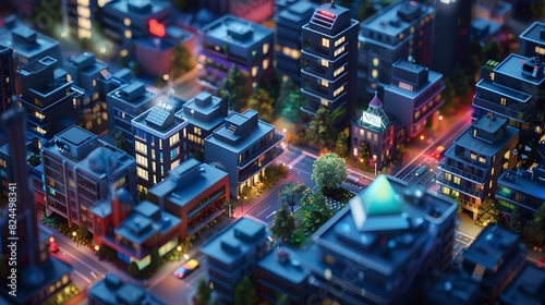Aerial View of a Bustling Cityscape at Twilight with Illuminated Streets