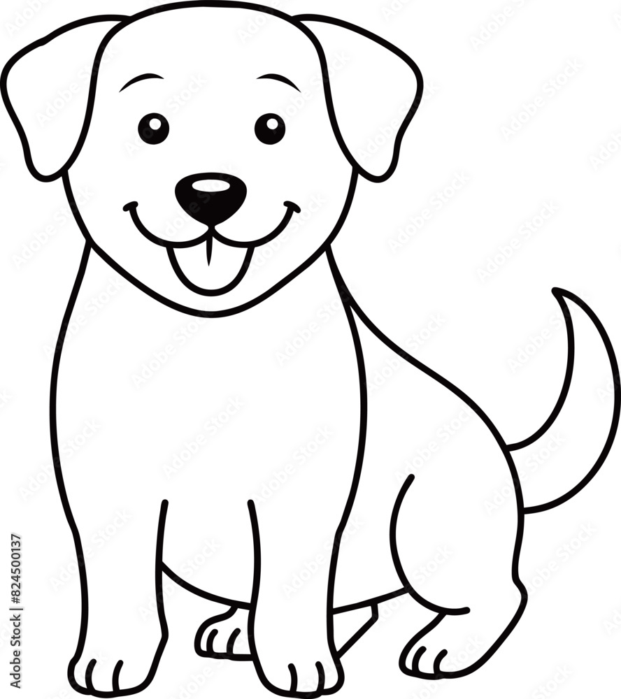 illustration outline cartoon dog smiling flat art design, kid color paper