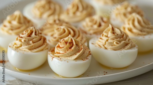 Delicious deviled eggs with creamy filling photo