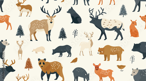 Seamless pattern wild animals. Endless fauna background