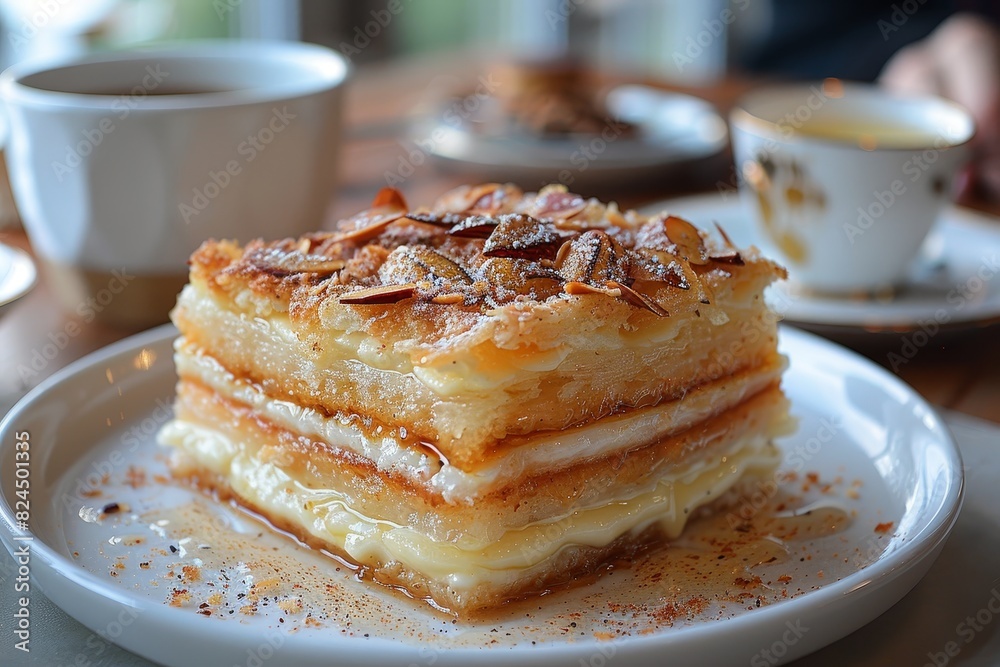 Bienenstich - Bee sting cake with a honey-almond topping and creamy filling. 