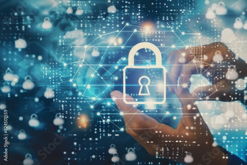Cloud data encryption with futuristic digital locks and a vibrant network connection