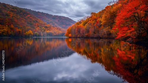 Autumn Brilliance Reflected in Tranquil Lake During Peak Foliage Season