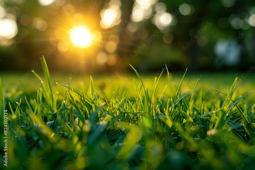 Naklejka premium Sunlit grass field with blurred background