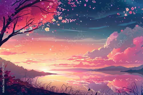 Nature Anime illustration landscape background  © nurasiyah