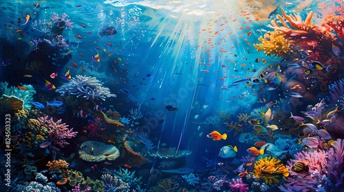 Vibrant Underwater Seascape with Sunlight Piercing Through Water