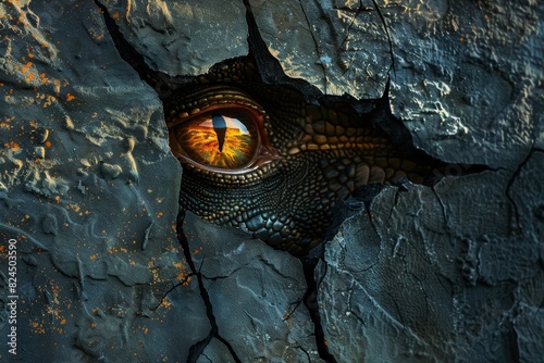Mysterious reptilian eye in the dark photo