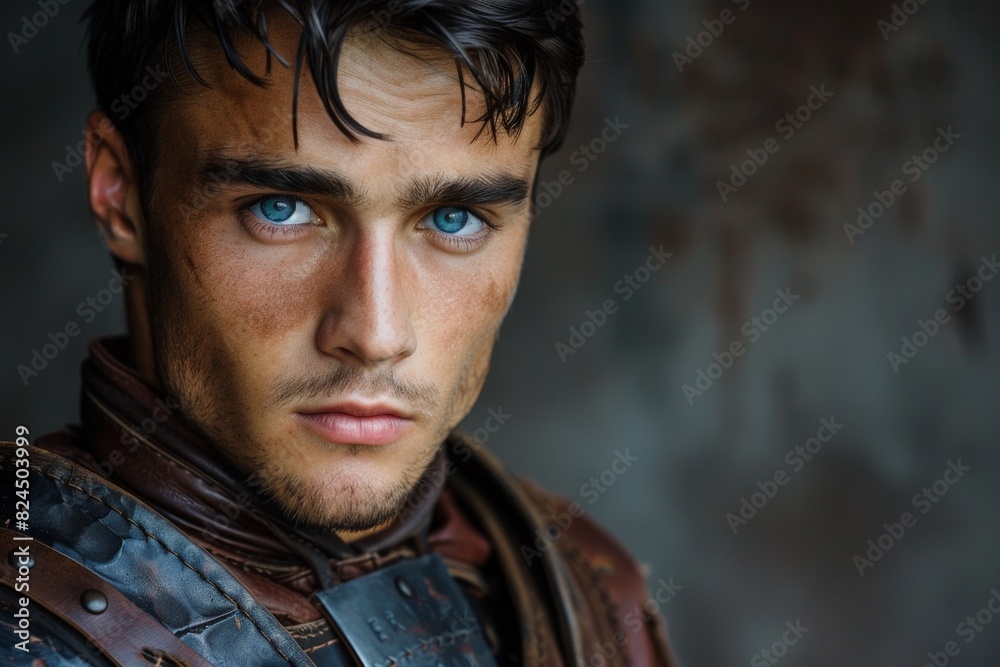 Intense gaze of a rugged male with striking blue eyes Intense gaze of a rugged male with striking blue eyes