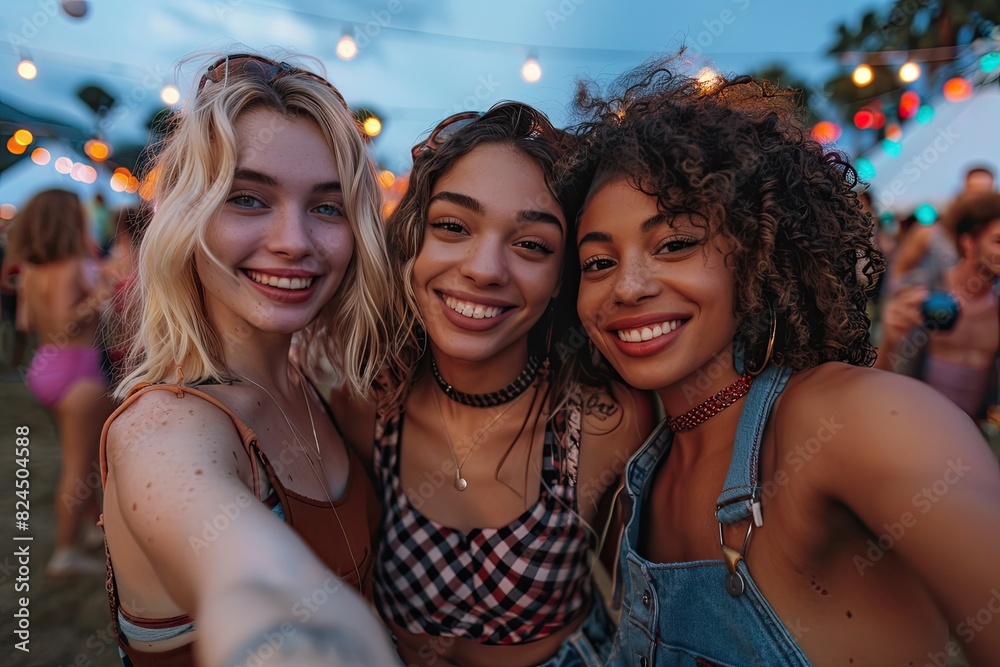 Three young women taking selfies