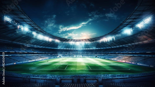 A sprawling football stadium showcasing a vibrant green field, ready for the excitement of the game to unfold photo