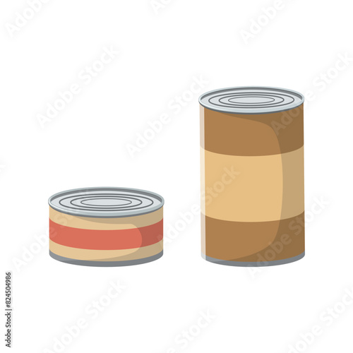 Colorful metal tin cans with blank label. Collection of vector illustrations. Isolated on white background.