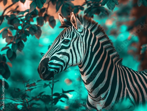 Zebra in lush green foliage