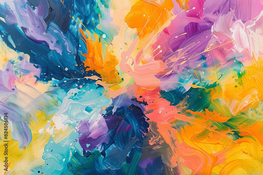 Vibrant Abstract Expressionist Painting Depicting Joyful Burst of Colors.