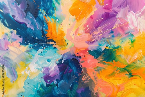 Vibrant Abstract Expressionist Painting Depicting Joyful Burst of Colors. photo