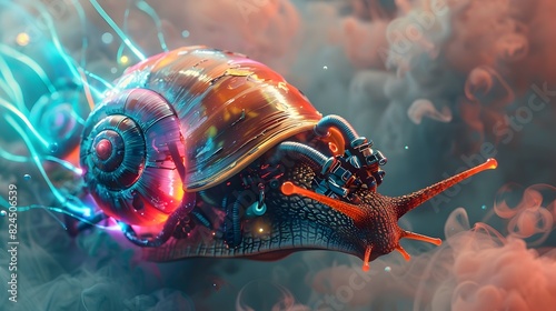 Cyborg Snail Warrior with Razor-Sharp Pincers and Plasma Emitters in Prismatic Haze photo