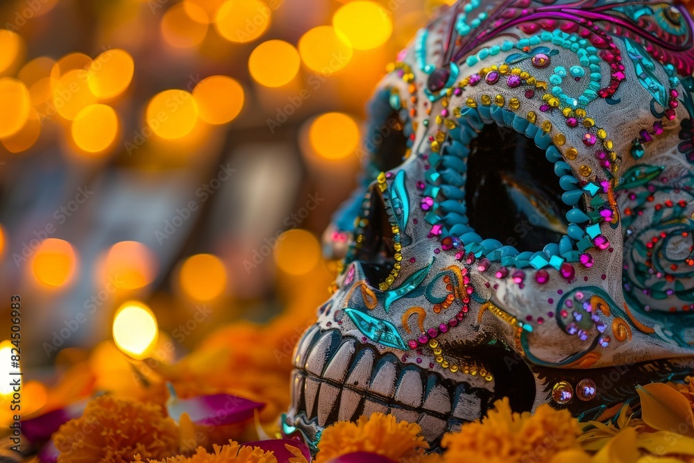 Vibrant Day of the Dead skull decoration