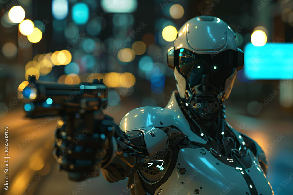 a robot holding a gun a robot holding a gun