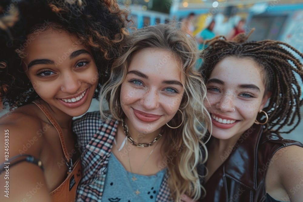 Three young women taking selfies Three young women taking selfies