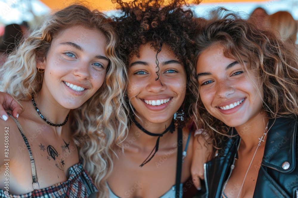 Three young women taking selfies