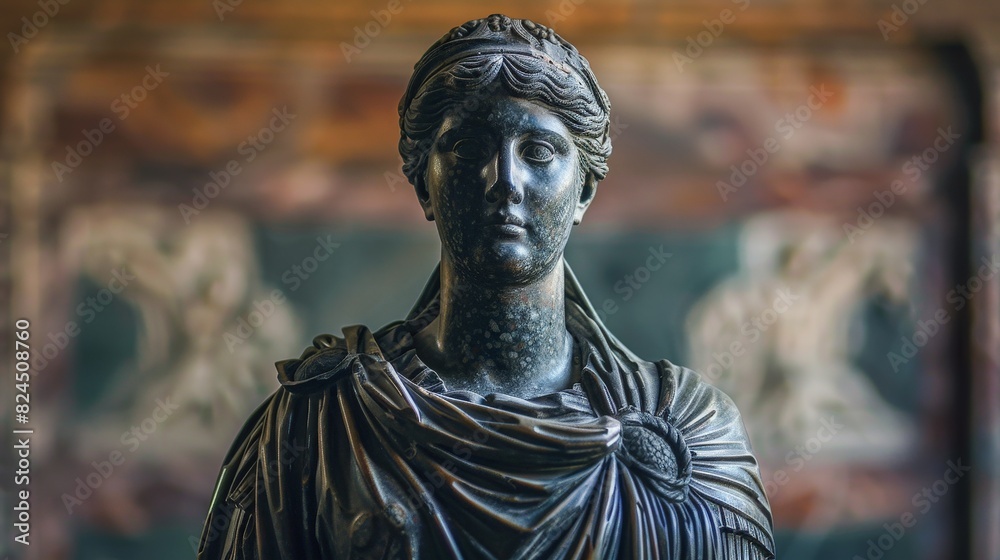 ancient statue of a female figure with ornate headdress and draped clothing ancient statue of a female figure with ornate headdress and draped clothing